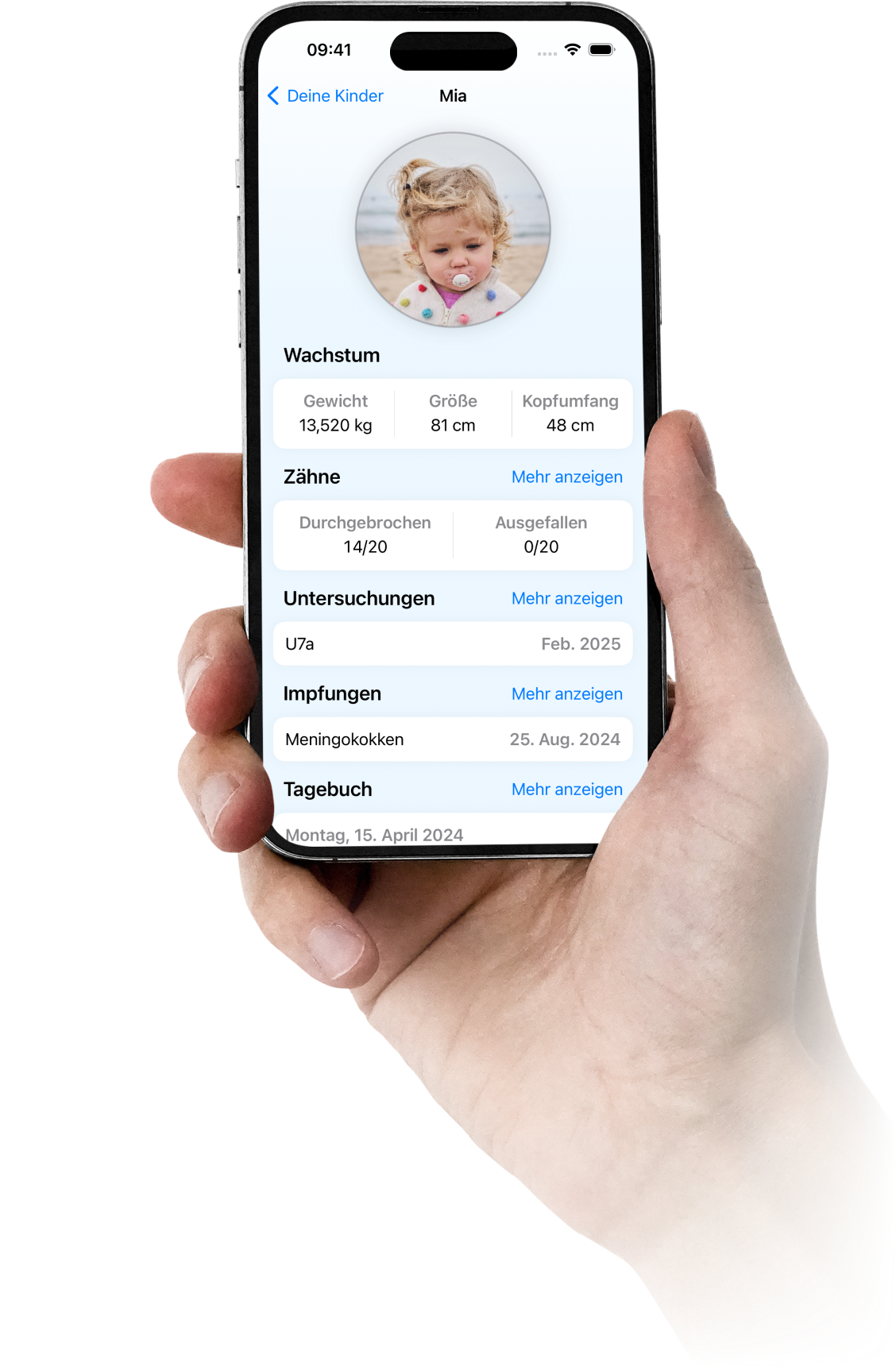 Hand hält Handy mit MyHealthyKids App
